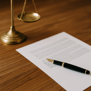 Pen and scales representing Joseph Hughes lawyer work
