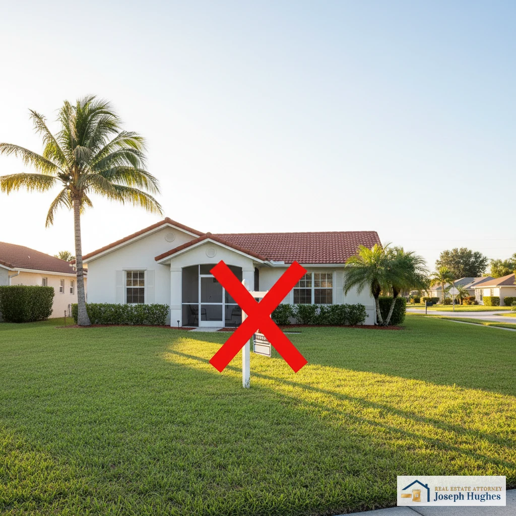 Florida home with crossed-out sold sign — breach of real estate contract Florida attorney