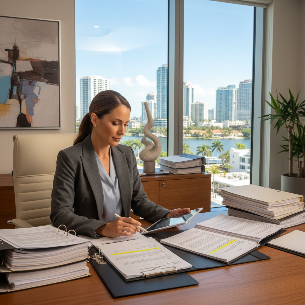 Commercial real estate attorney in Fort Lauderdale reviewing building lease and contract documents