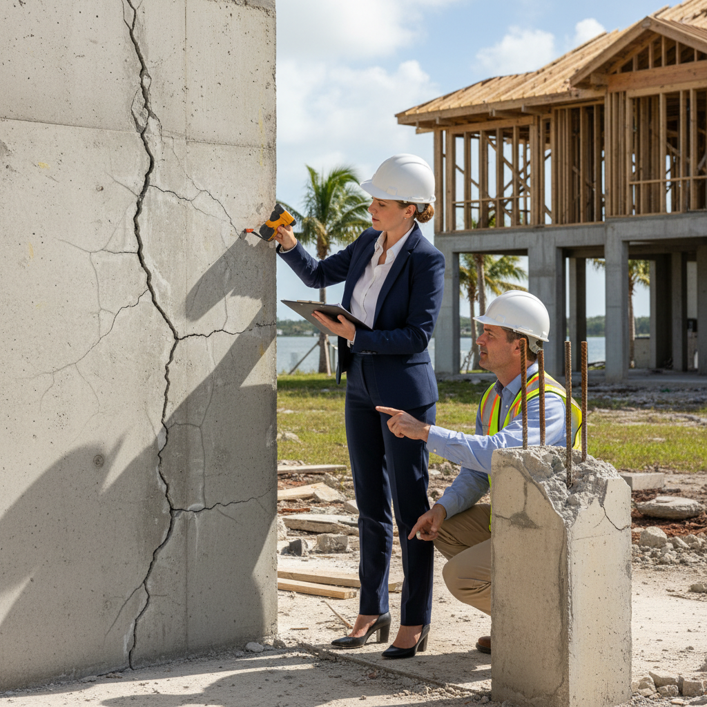 Construction defect attorney inspecting property damage at Fort Lauderdale Florida building