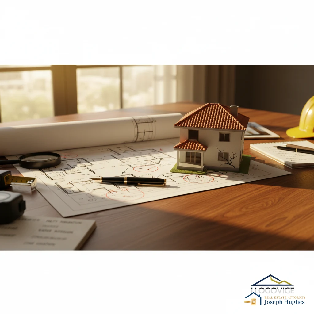 Blueprint and house model on desk — Florida construction defect attorney Fort Lauderdale