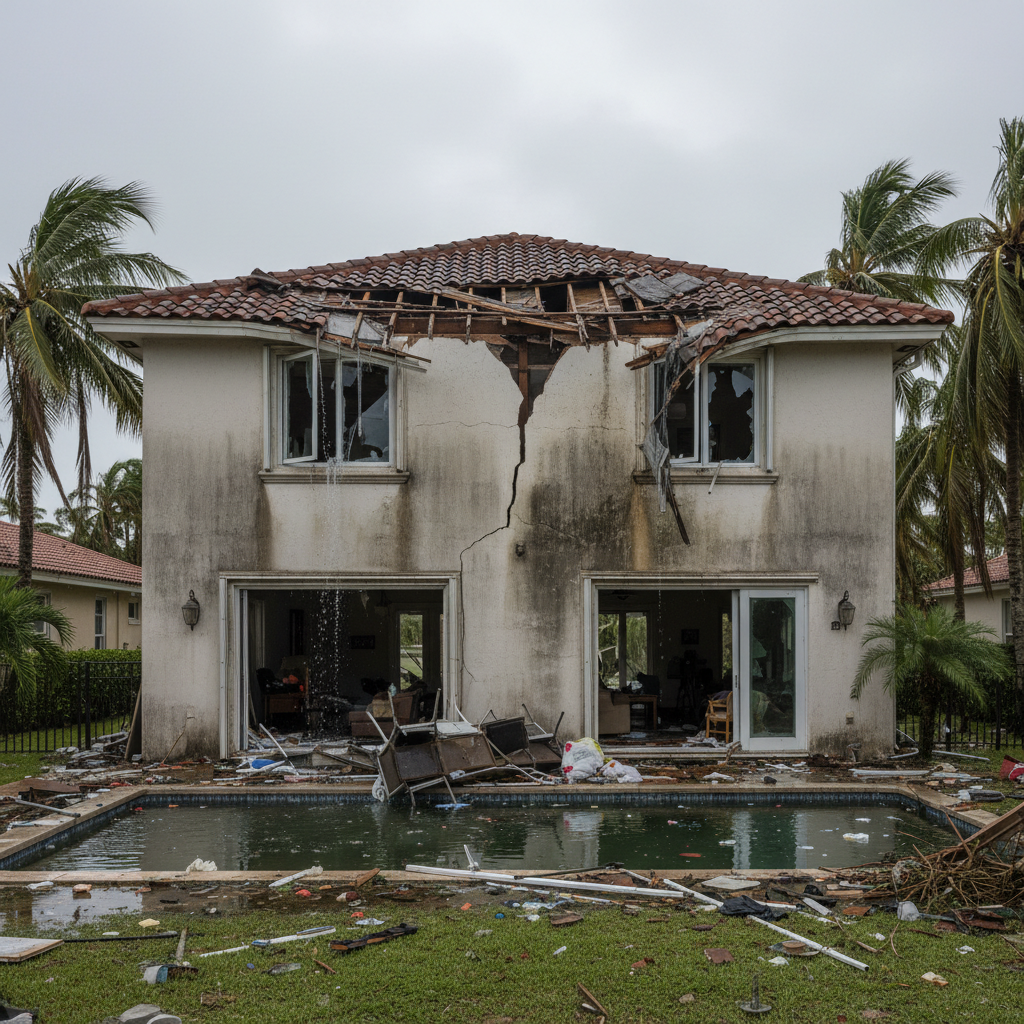 Fort Lauderdale home with construction defects revealed by hurricane season storm damage