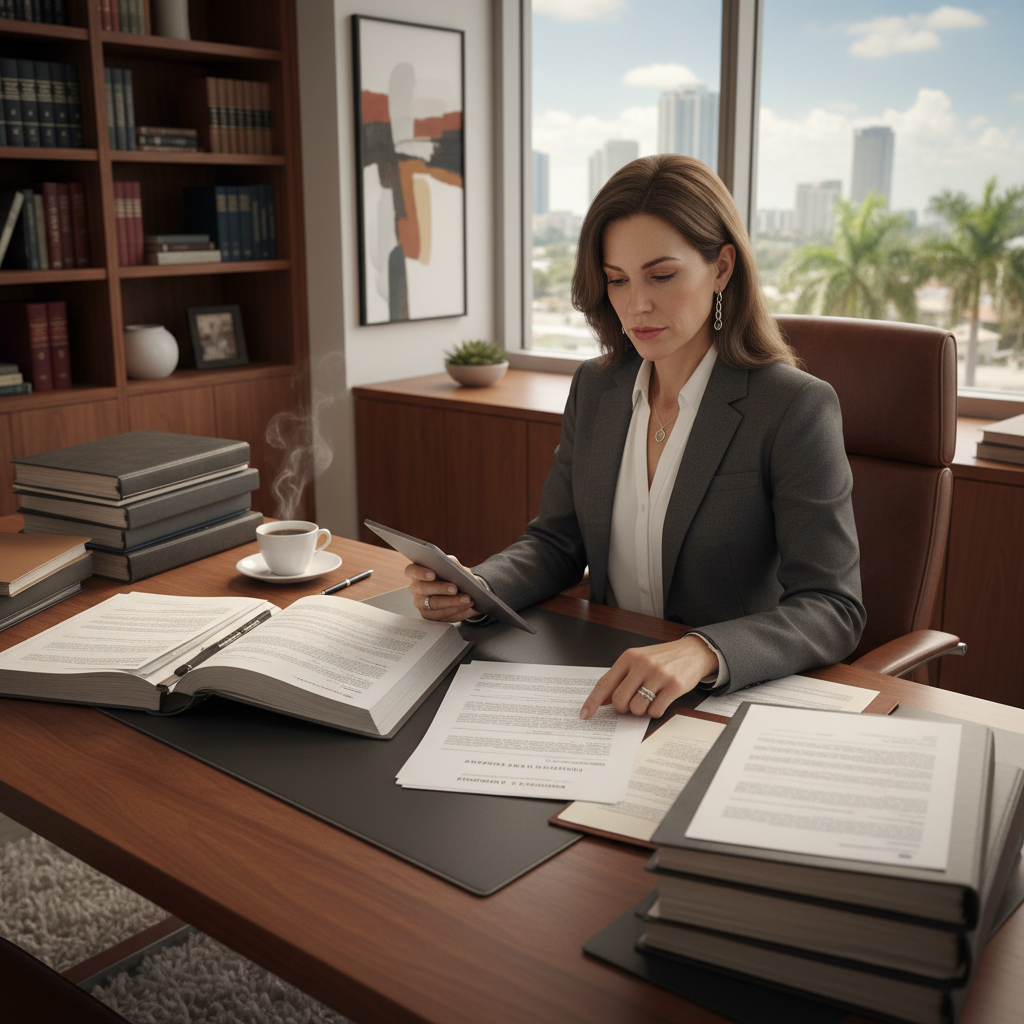 Escrow Dispute Attorney Fort Lauderdale | Hughes Real Estate Law 1 Fort Lauderdale escrow dispute attorney reviewing escrow account and property contract documents