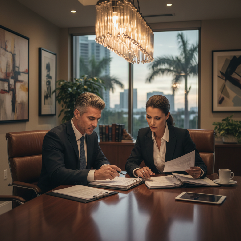 Fort Lauderdale real estate dispute attorneys reviewing case documents in Broward County law office