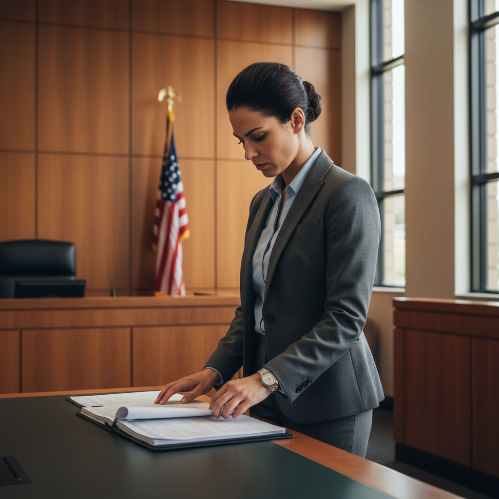 Fort Lauderdale real estate litigation attorney Joseph Hughes reviewing case files in Broward County courtroom