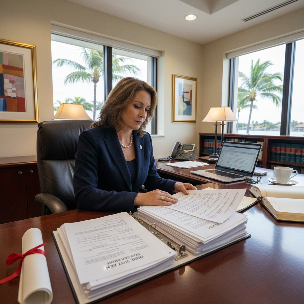 Florida quiet title action attorney reviewing property title documents at Fort Lauderdale law office