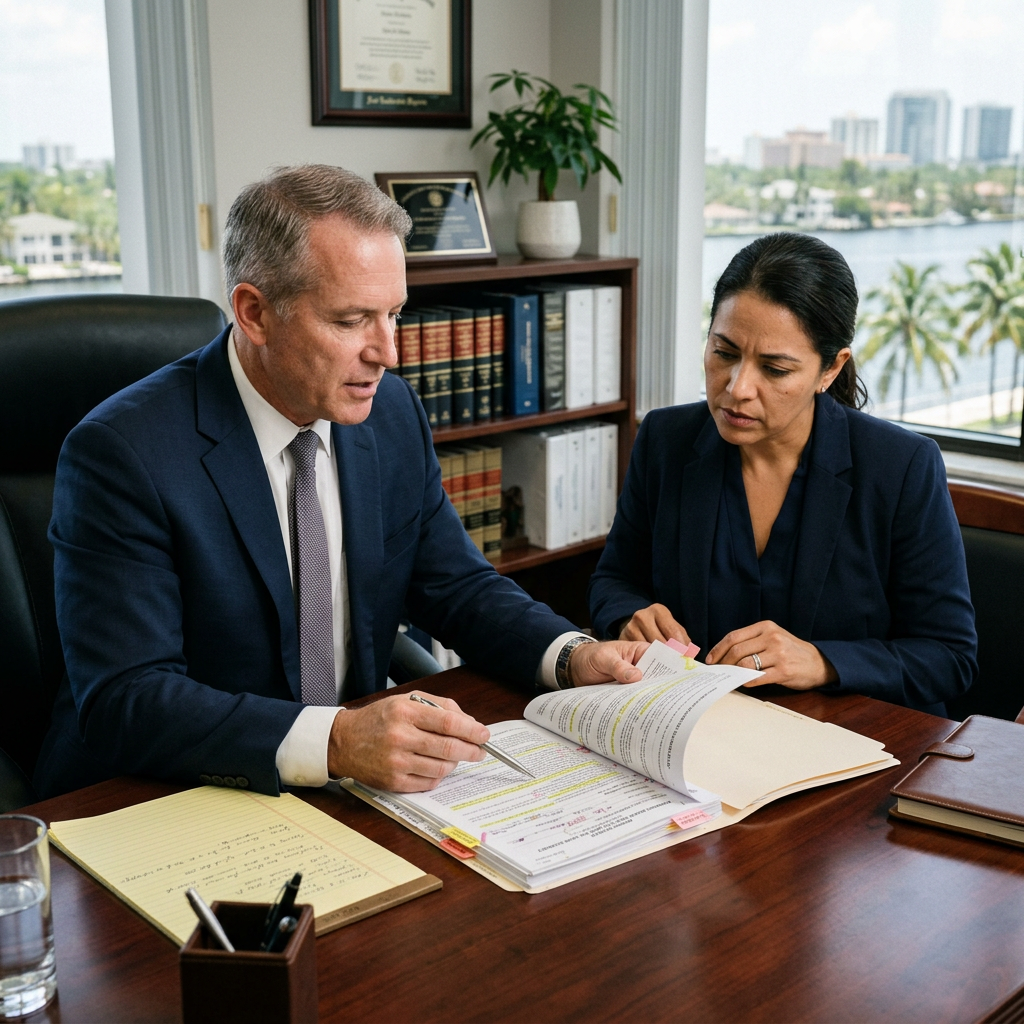 Fort Lauderdale real estate contract dispute attorney reviewing contested property contract with client