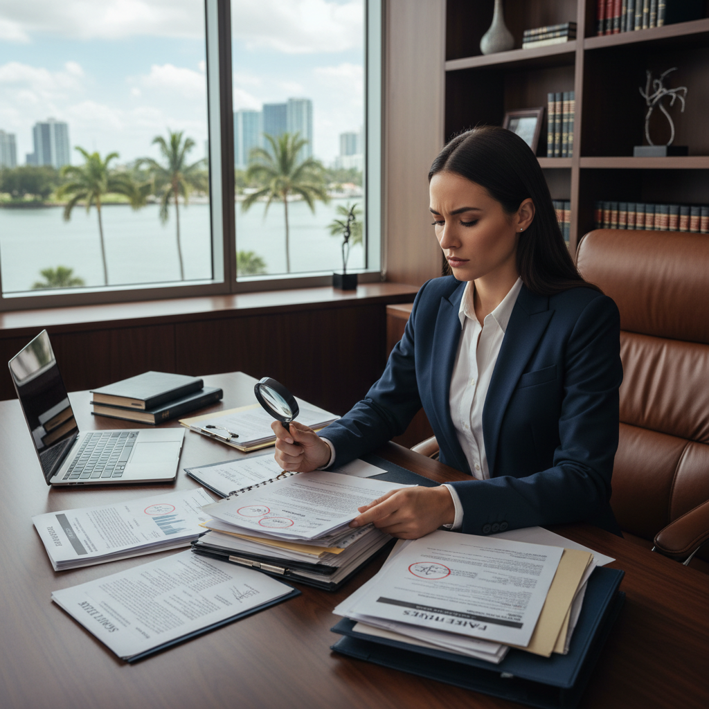 Real Estate Fraud Attorney Fort Lauderdale | Hughes Real Estate Law 1 Real estate fraud attorney reviewing fraudulent property documents at Fort Lauderdale law office