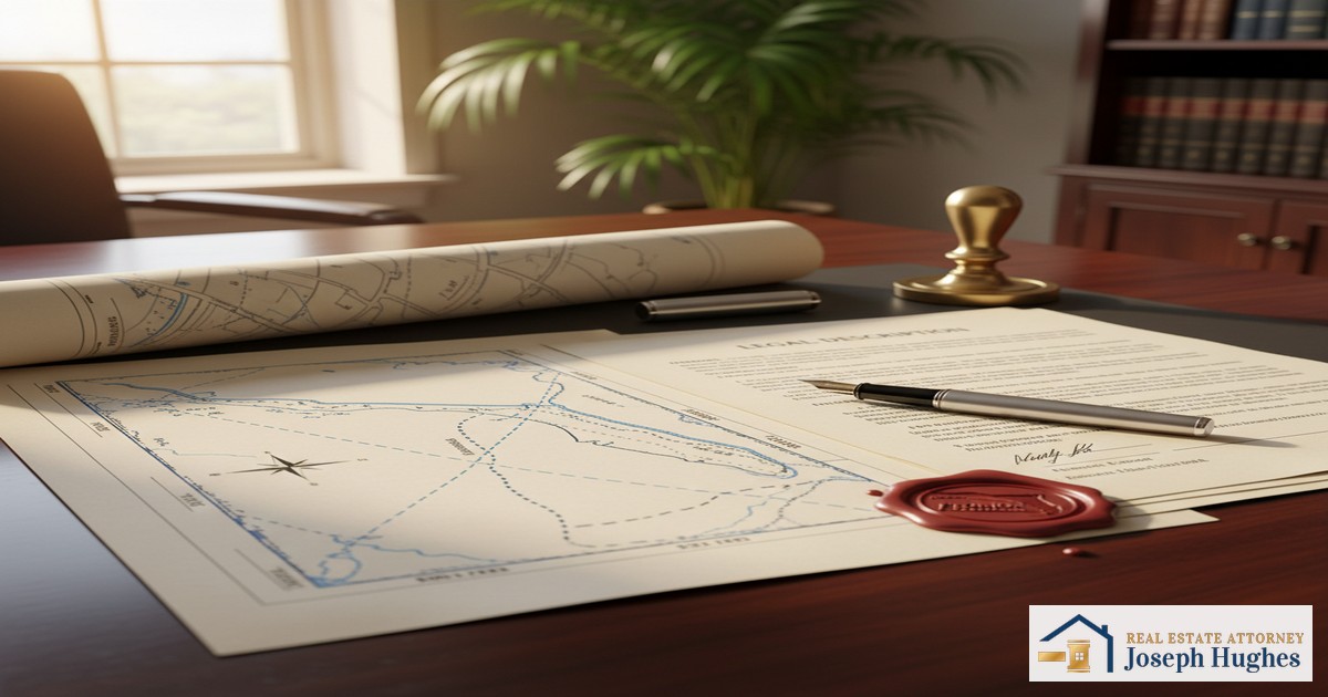 Florida easement law property deed documents and survey papers on legal desk
