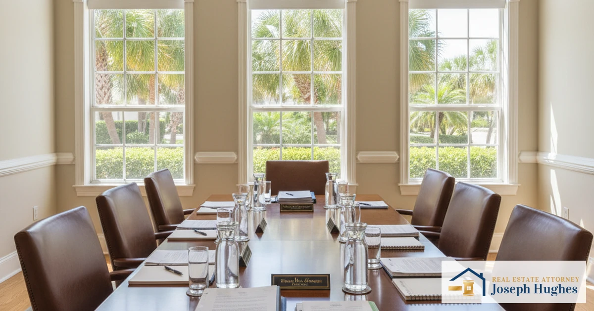 Your HOA Has a Problem. Here Is What Happens Next. 2 HOA dispute Florida — board meeting conference table with governing documents