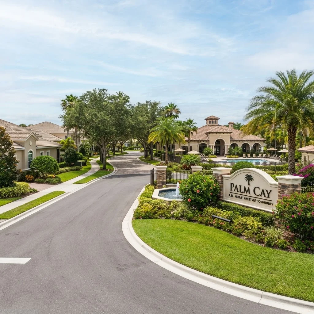 80/20 Rule for 55+ Communities in Florida 1 Age-restricted 55+ community entrance sign and clubhouse in Florida representing the 80/20 rule for senior housing