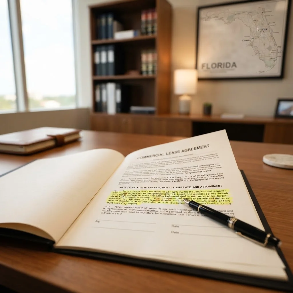 Attornment Clause in a Lease Explained 1 Attornment clause in a lease agreement document with pen on desk in Florida office