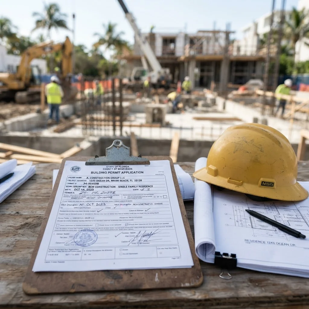 Penalty for Not Pulling a Permit in Florida 1 Florida building permit application form with hard hat and blueprints
