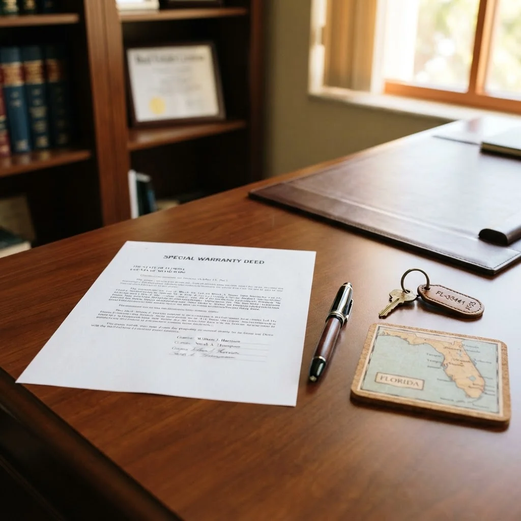 Special Warranty Deed Florida 1 Special warranty deed Florida property transfer document with keys on desk