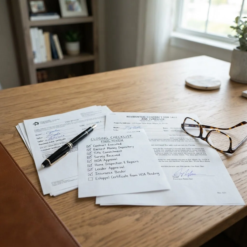 Substantial Compliance Florida Real Estate 1 Real estate contract document with checklist showing most items completed representing substantial compliance in Florida