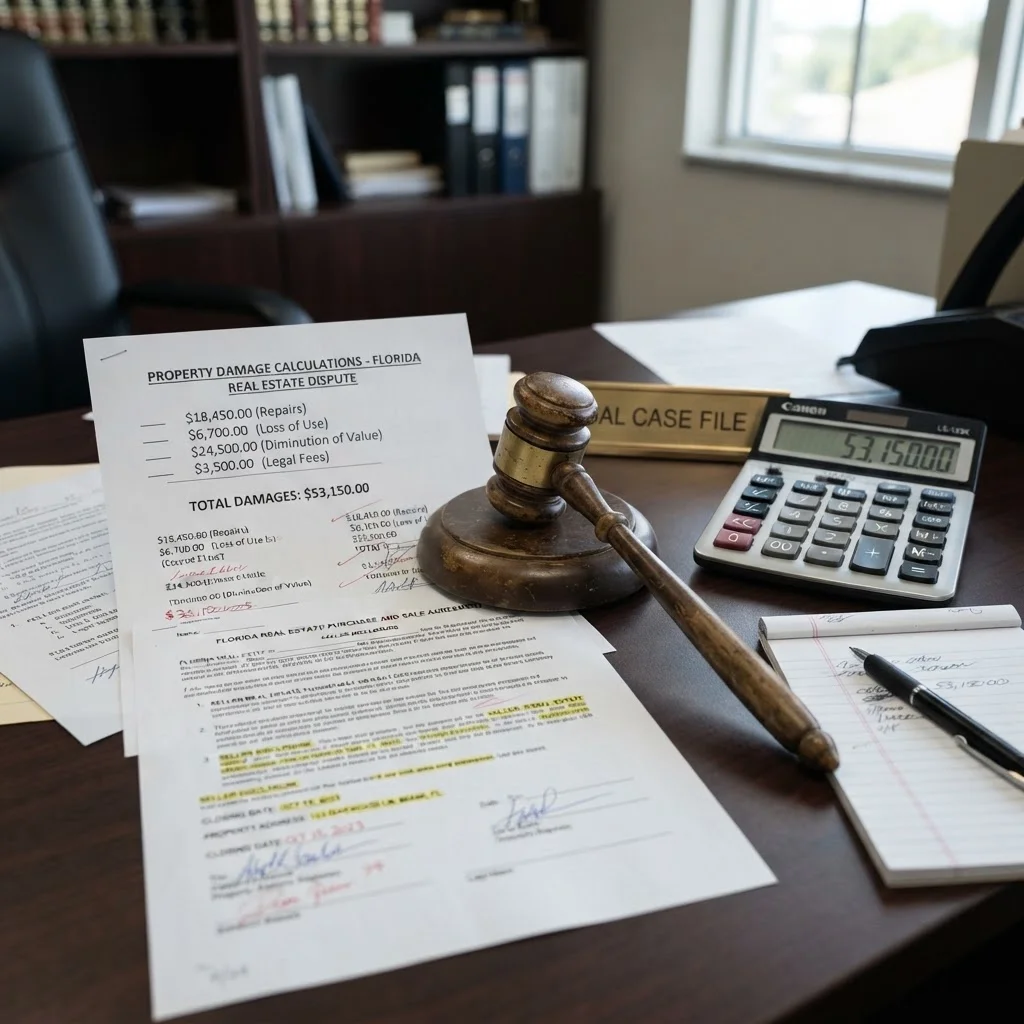 Legal documents showing treble damages calculations in Florida real estate litigation