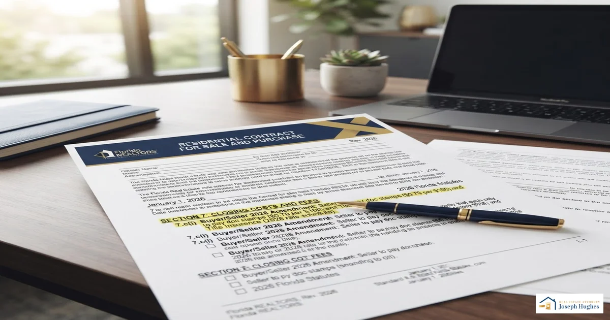 Florida real estate contract changes 2026 documents on desk with amendments highlighted