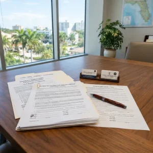 real estate fraud Florida — signing table with legal documents and pen arranged neatly